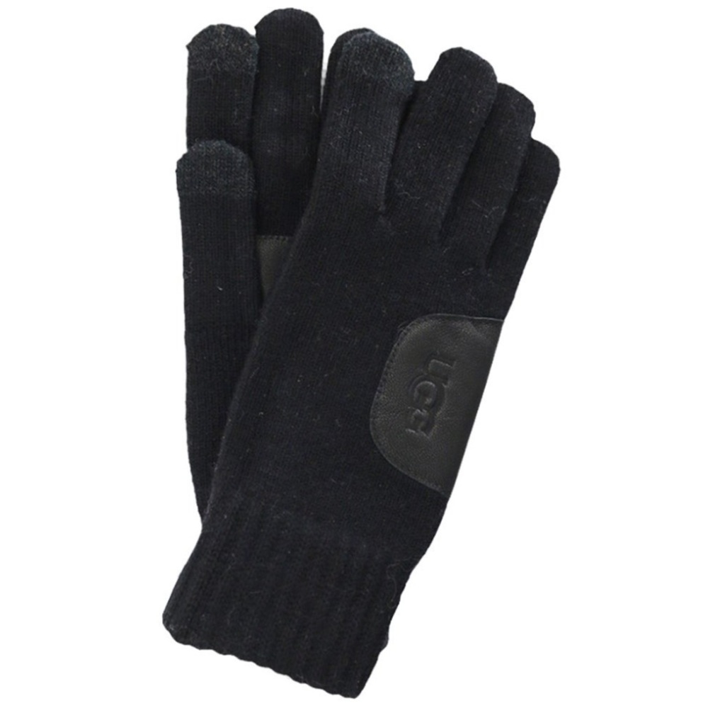 NWT UGG Knit Gloves with Leather Patch Hunter Green Touchscreen Unisex OS
